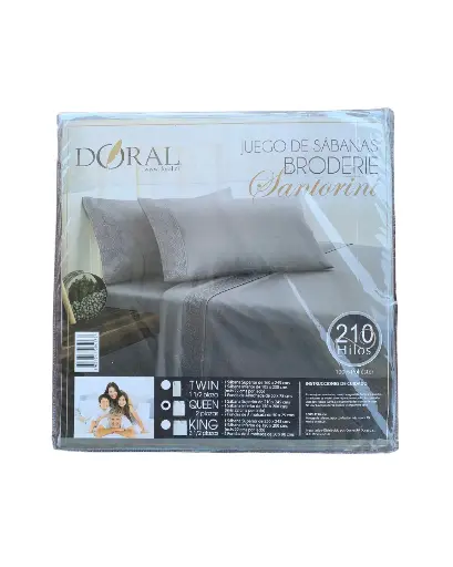 [CODE_00013] Sábanas Gris Broderie Santorini - Tamaño Queen.