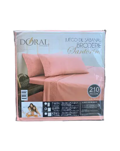 [CODE_00014] Sábanas Rosa Claro Broderie Santorini - Tamaño Queen.
