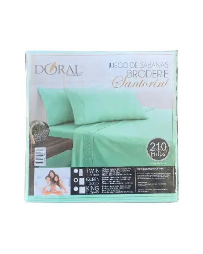 [CODE_00024] Sábanas Aqua Broderie Santorini - Tamaño Queen.