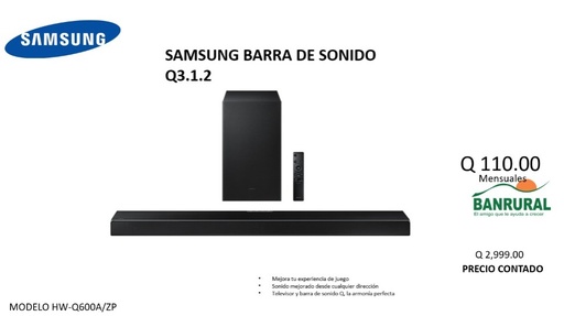 SAMSUNG BARRA DE SONIDO Q3.1.2 MODELO HW-Q600A/ZP